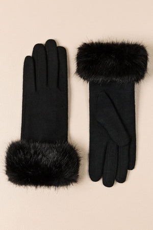 Vintage style black wool gloves with fur trim | Weekend Doll