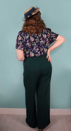 Vintage Inspired High Waisted Wide Leg Trousers in Bottle Green - 1930s & 40s style | Weekend Doll