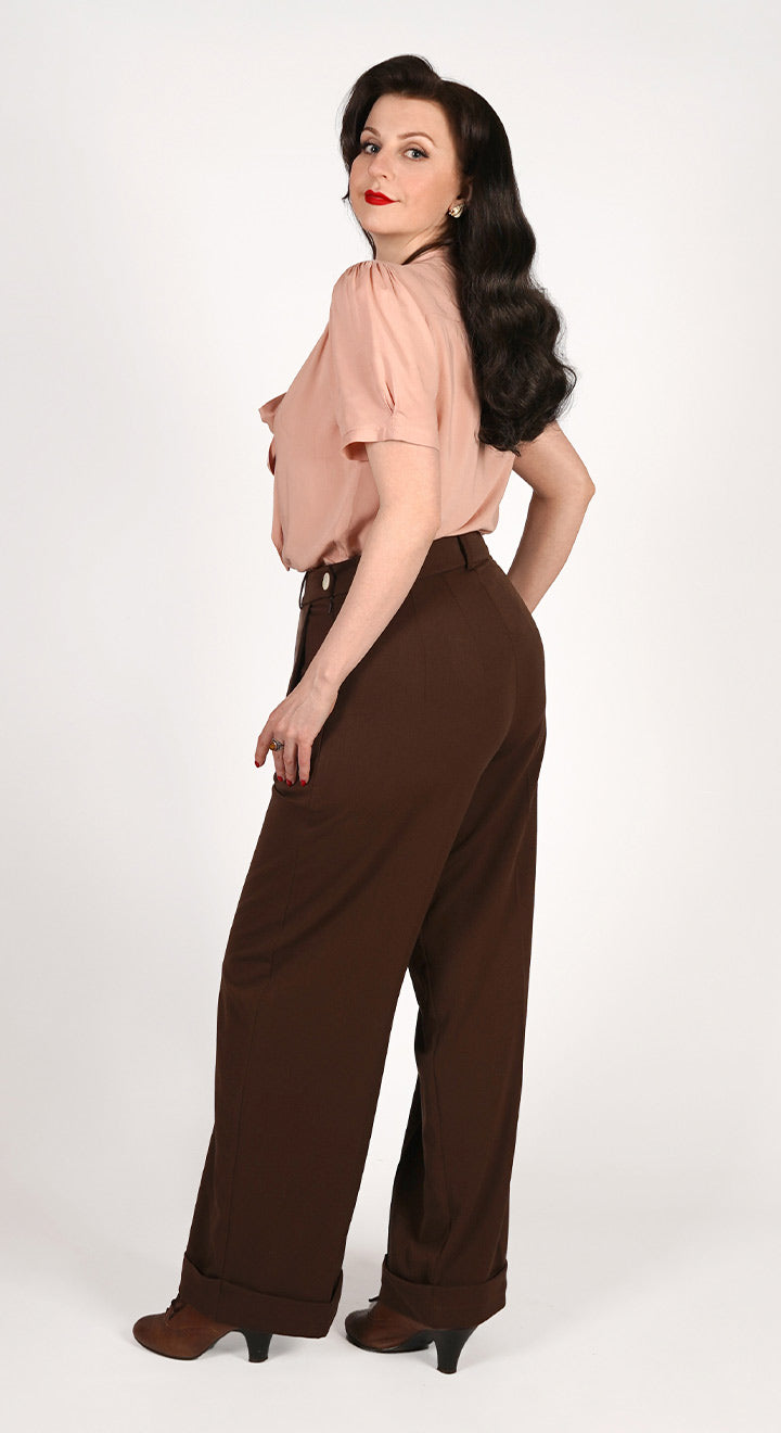 Vintage Inspired High Waisted Wide Leg Trousers in Teal - 1930s & 40s style | Weekend Doll