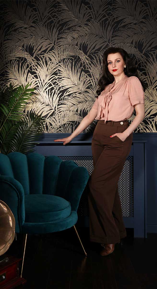 Vintage Inspired High Waisted Wide Leg Trousers in Teal - 1930s & 40s style | Weekend Doll