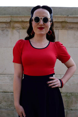 Retro Scoop Neck Red Jersey Top  | Retro Pin Up Style | Weekend Doll 