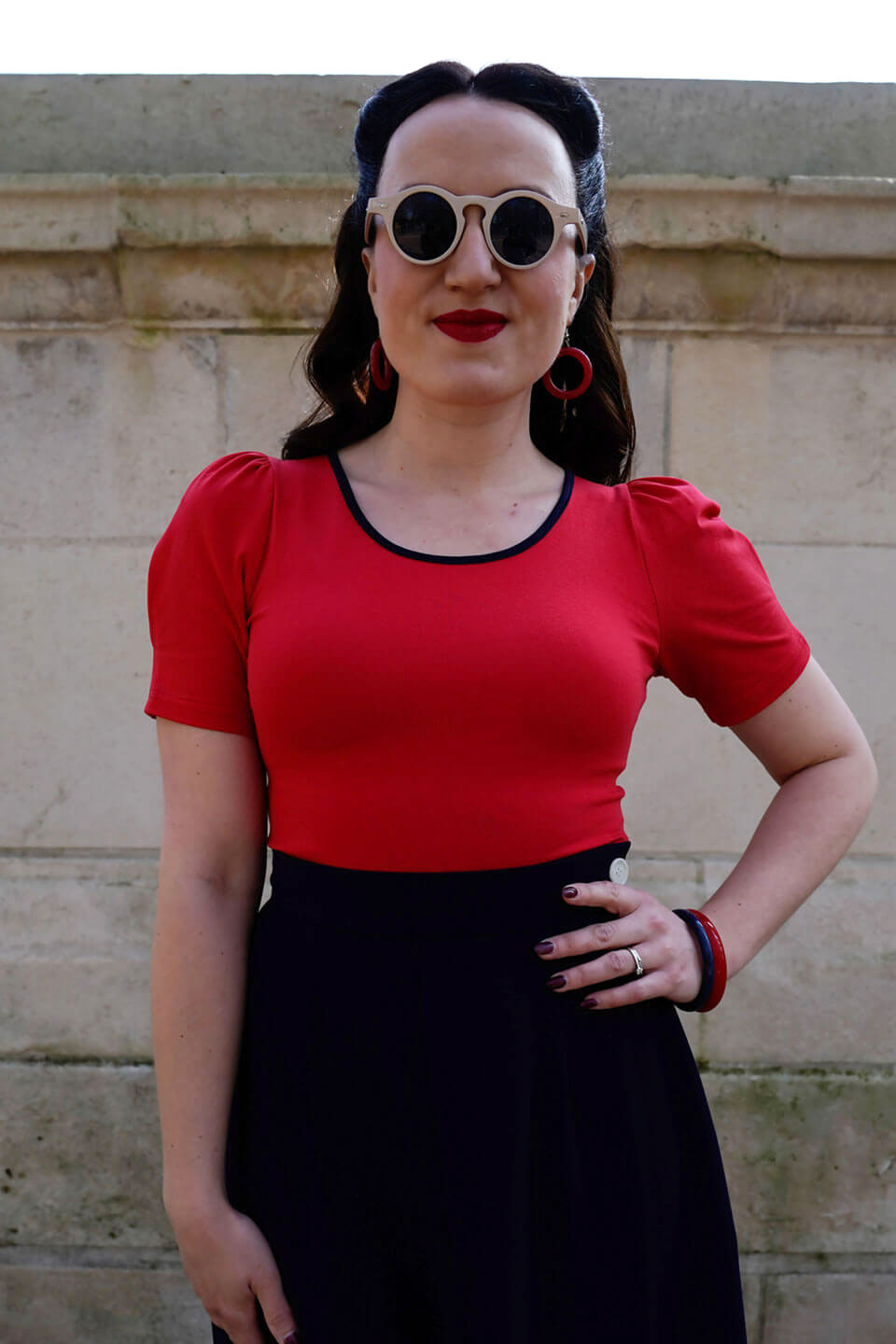 1930s Style Round Red Sunglasses 