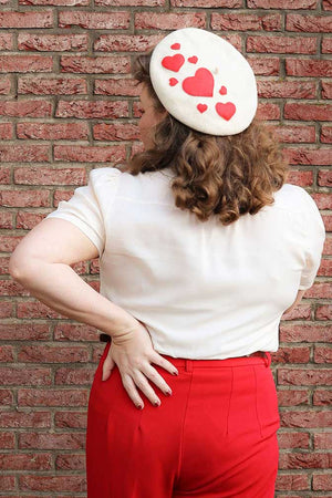 1940s and 50s Style Short Sleeve Pussy Bow Blouse In Ivory   | Vintage Inspired | Weekend Doll 