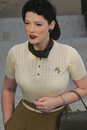 Rosie Polo Sweater in Sage Green | 1930s & 1960s Style | Weekend Doll