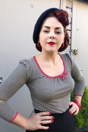Black And Beige Striped Long Sleeve Sailor Top