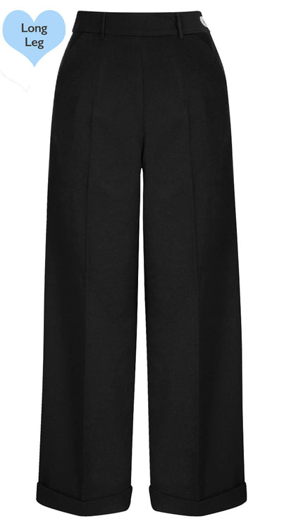 Long Tall Black High Waisted Wide Leg Trousers - 1930s & 40s style | Weekend Doll