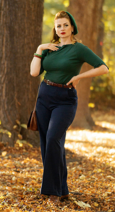 Grey High Waisted Wide Leg Trousers - 1930s & 40s style | Weekend Doll