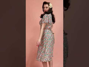 Vintage Inspired Pink and Turquoise Floral Knee Length Tea Dress | 1930s & 1940s Style  | Weekend Doll 
